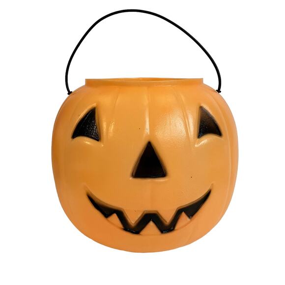 General Foam Plastics Orange Blow Mold Jack-O-Lantern Pumpkin Halloween Bucket - Picture 1 of 6